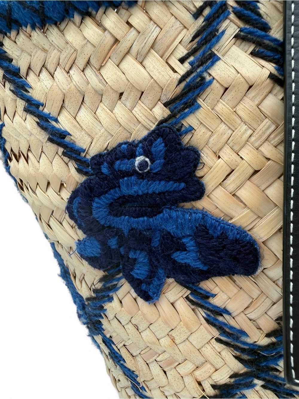 Loewe Paula’s Ibiza Embroidered Anagram Basket Tote Natural Black & Blue Raffia - Picture 10 of 11